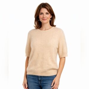 Woolworths Angora Short Sleeved Sweater Women's Size Small Butter Cream White